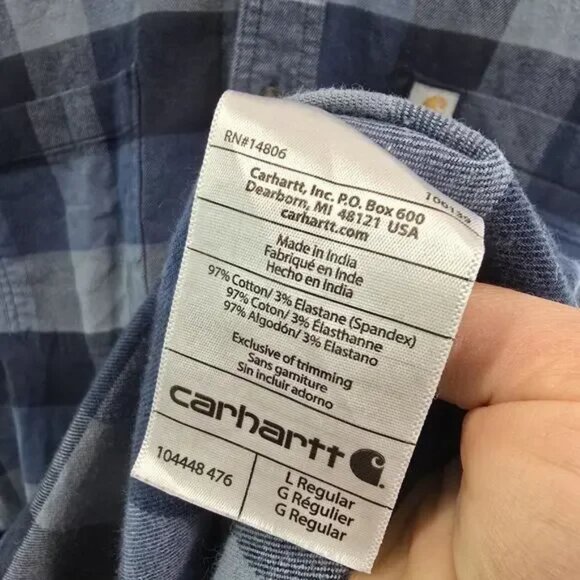 Carhartt Shirt Mens Large Blue Flannel Long Sleeve Button Down Plaid Relaxed - Picture 5 of 5